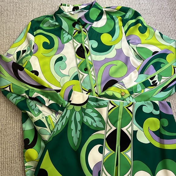Zara Matching Retro Blouse and Skirt Green and Purple Paisley Set size Medium - Picture 4 of 7